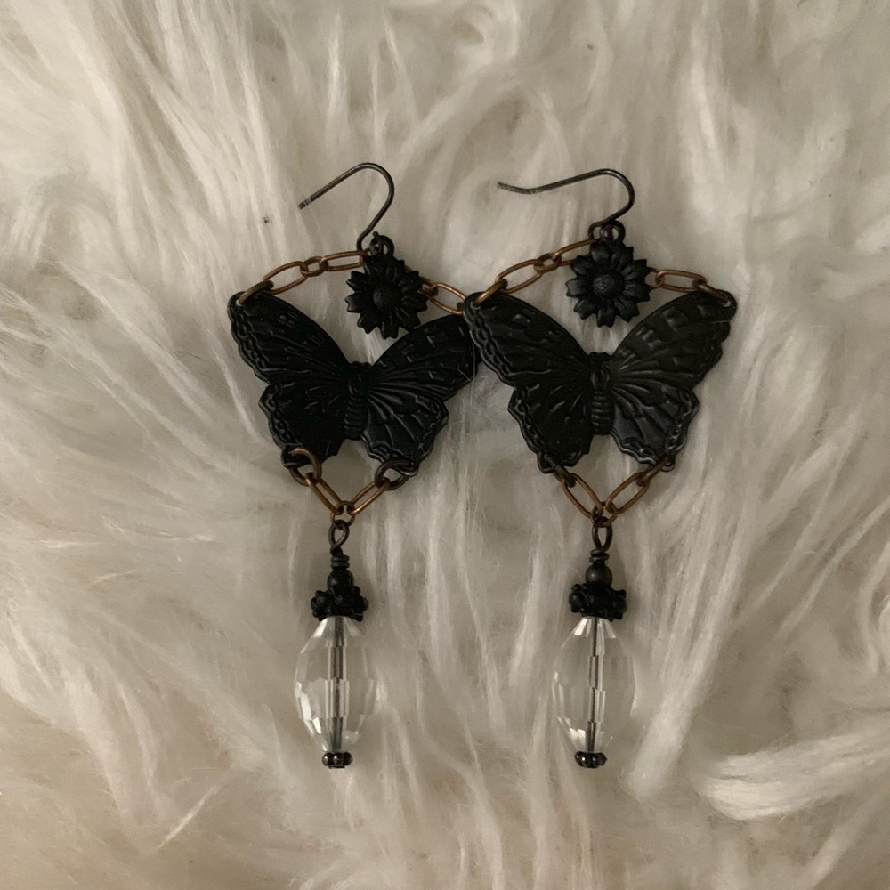 Black Antiqued Butterfly Earrings